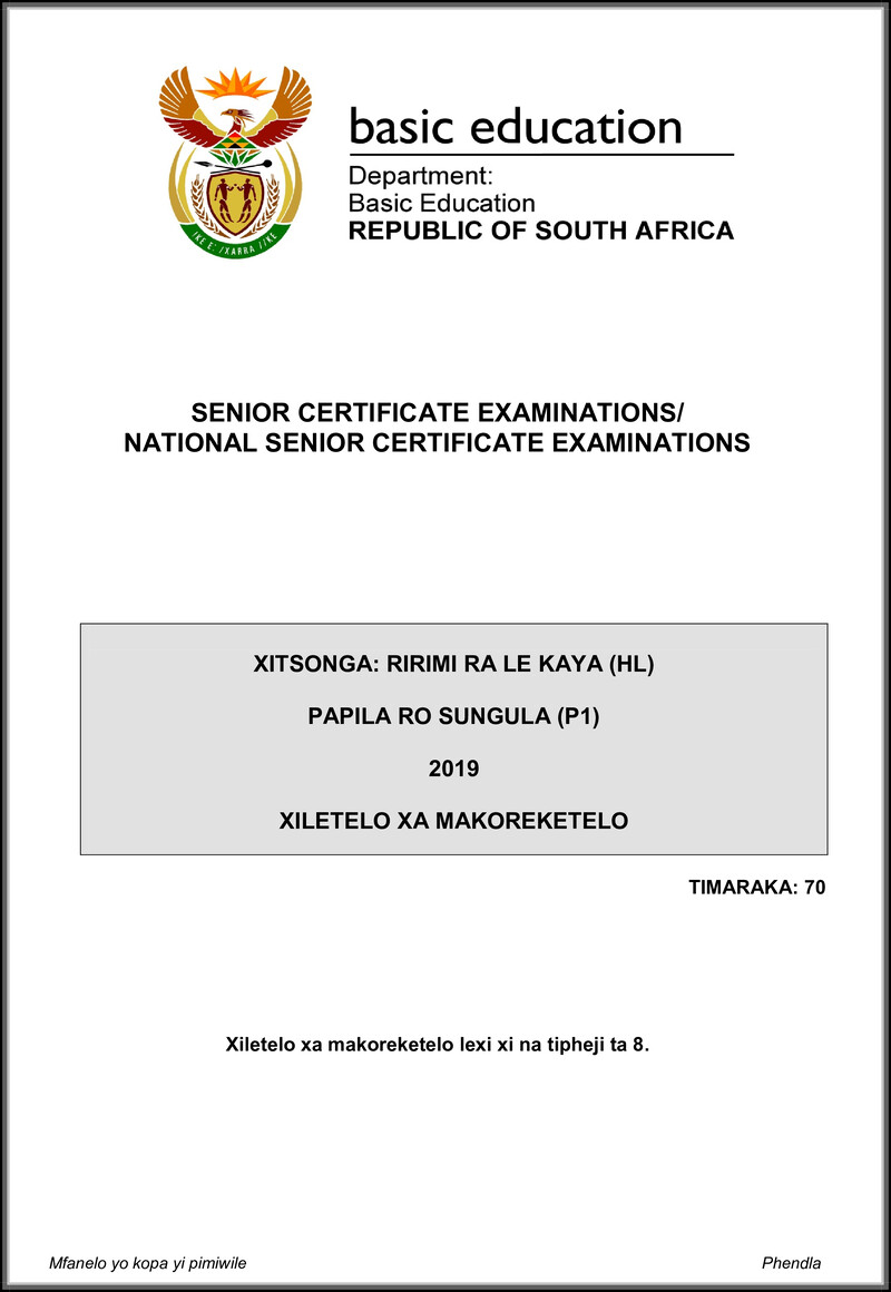 Grade 12 Xitsonga past paper 2019 – xitsonga hl p1 may june 2019 memo gr12
