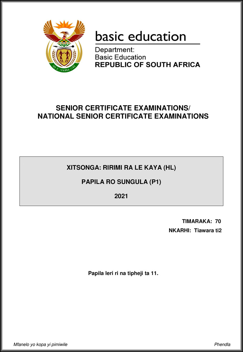 Xitsonga Hl P1 May June 2021 Gr12