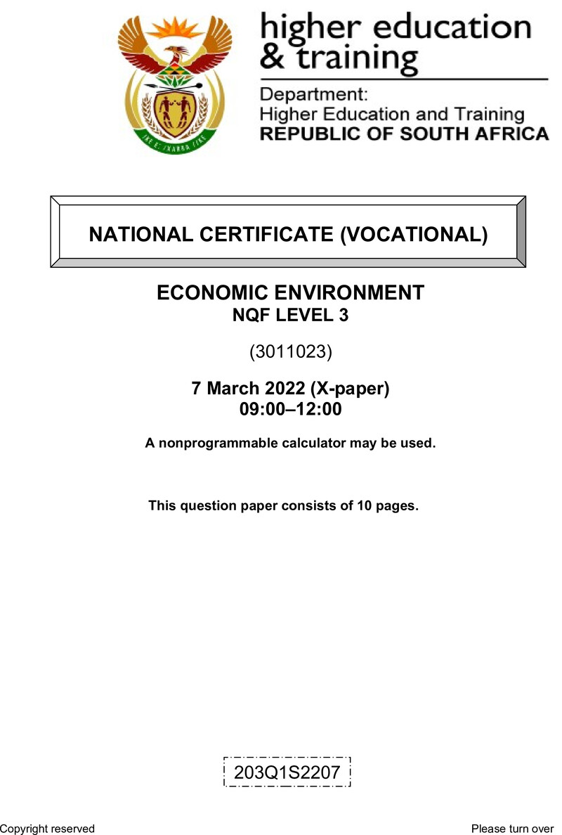 Economic Environment L3 Supp QP Feb 2022 Watson