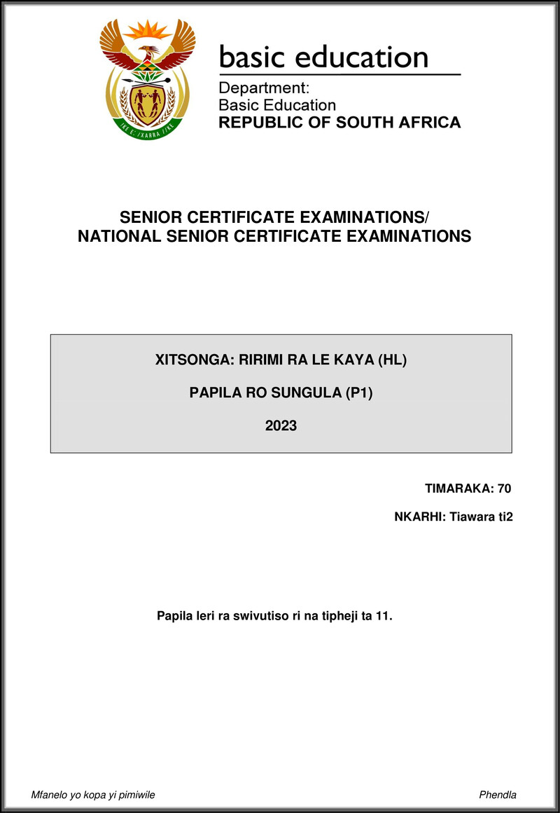 Xitsonga Hl P1 May June 2023 Gr12