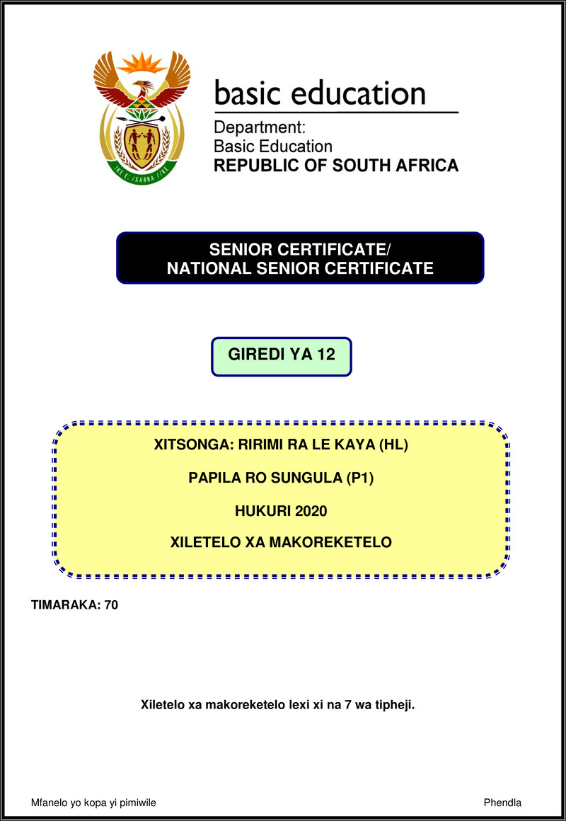 Xitsonga Hl P1 Nov 2020 Memo Gr12