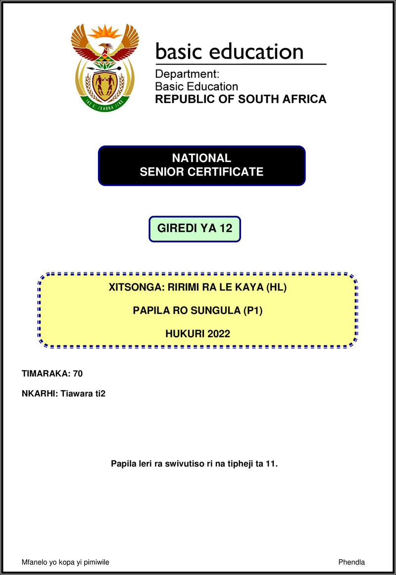Xitsonga Hl P1 Nov 2022 Gr12