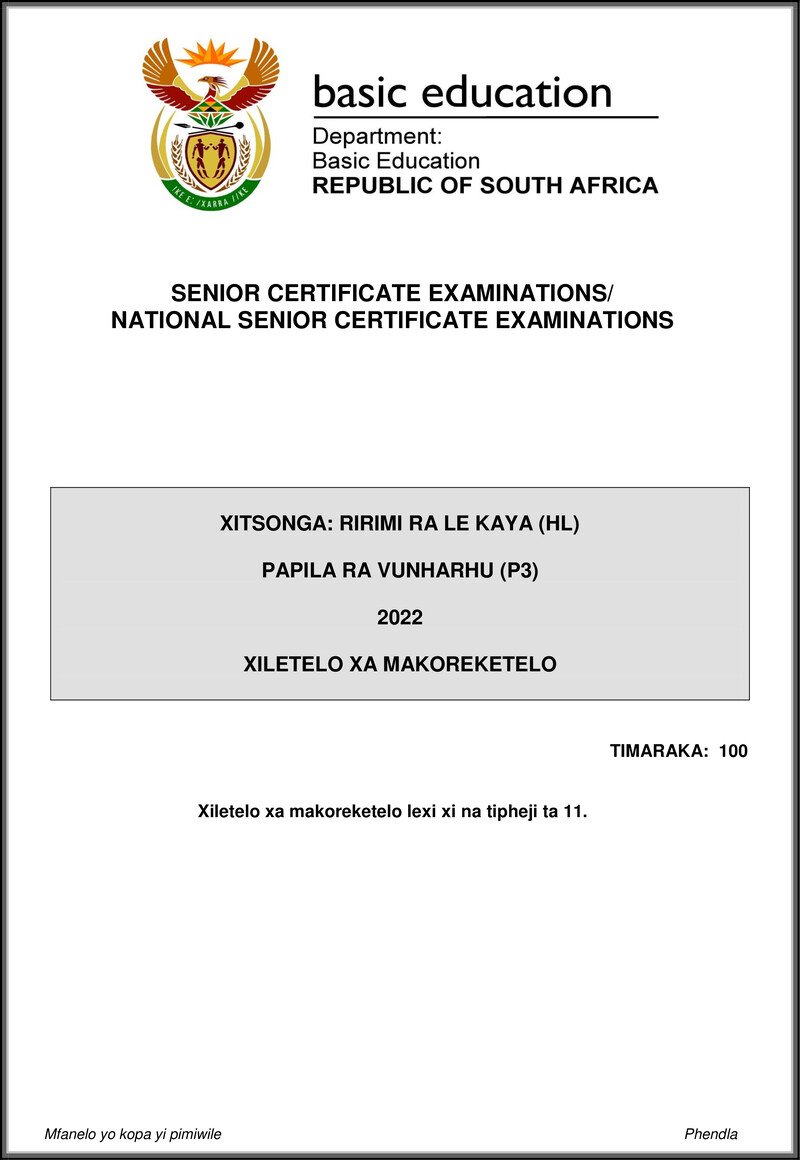 Xitsonga Hl P3 May June 2022 Mg Gr12