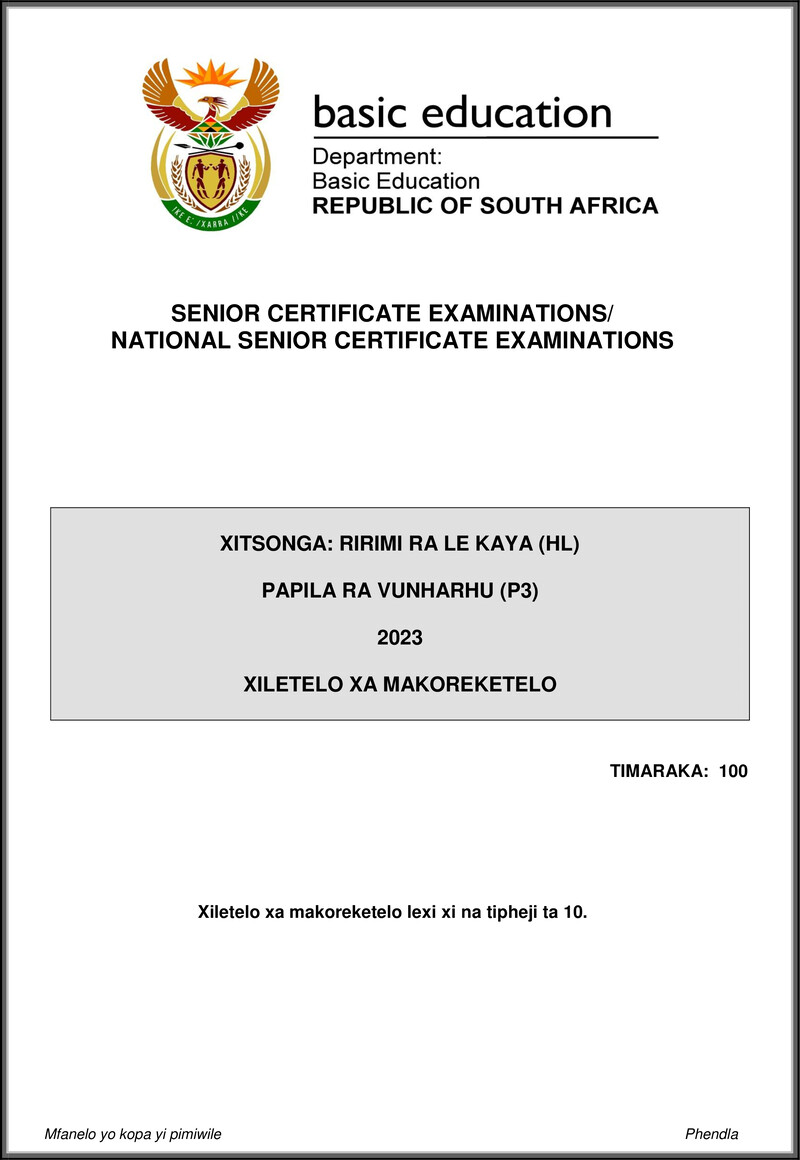 Grade 12 Xitsonga past paper 2023 – xitsonga hl p3 may june 2023 mg gr12