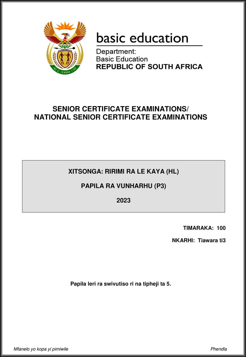 Grade 12 Xitsonga past paper 2023 – xitsonga hl p3 may june 2023 gr12