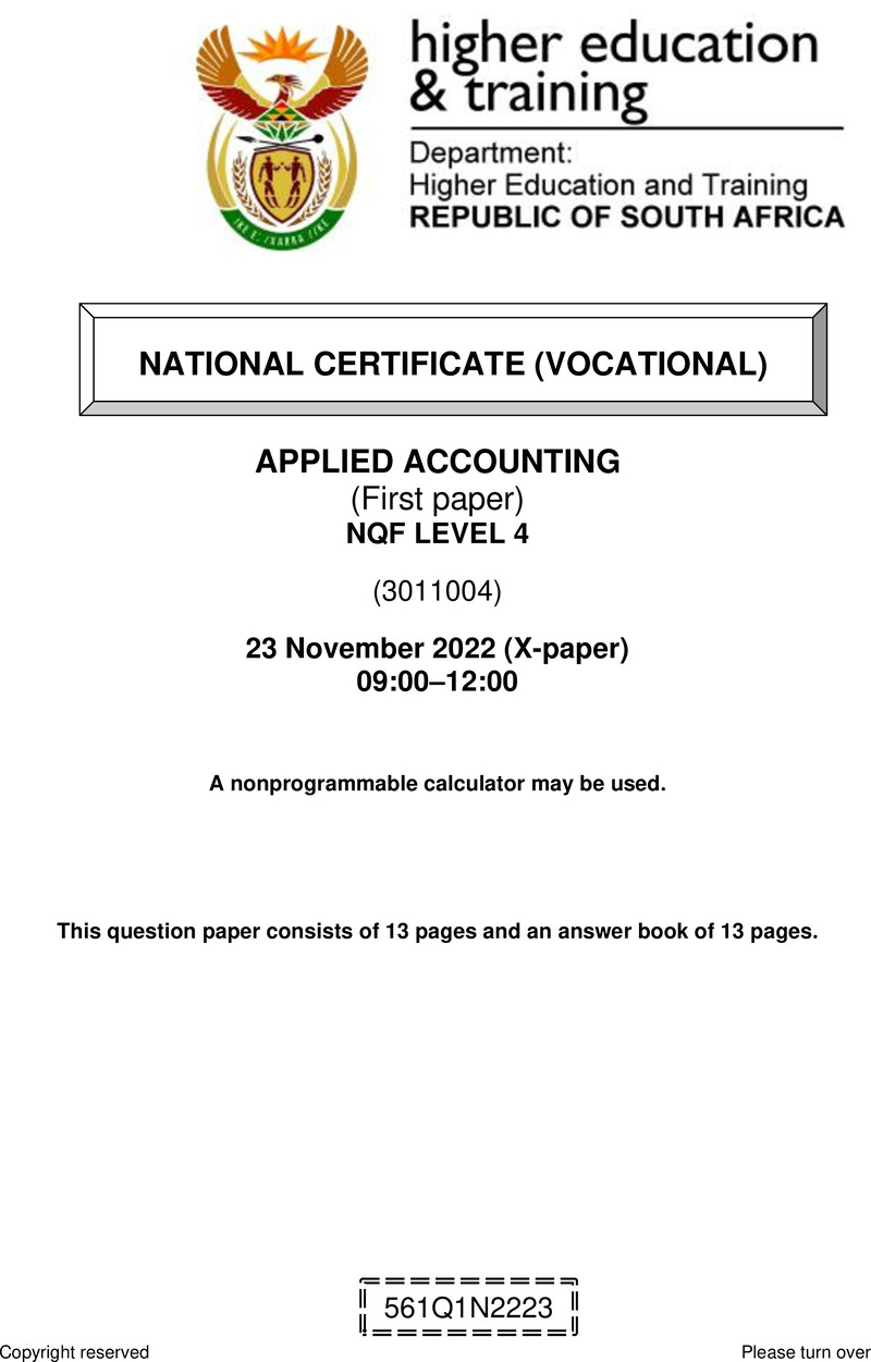 Nc190 Applied Accounting L4 P1 Nov QP 2022 Signed Off