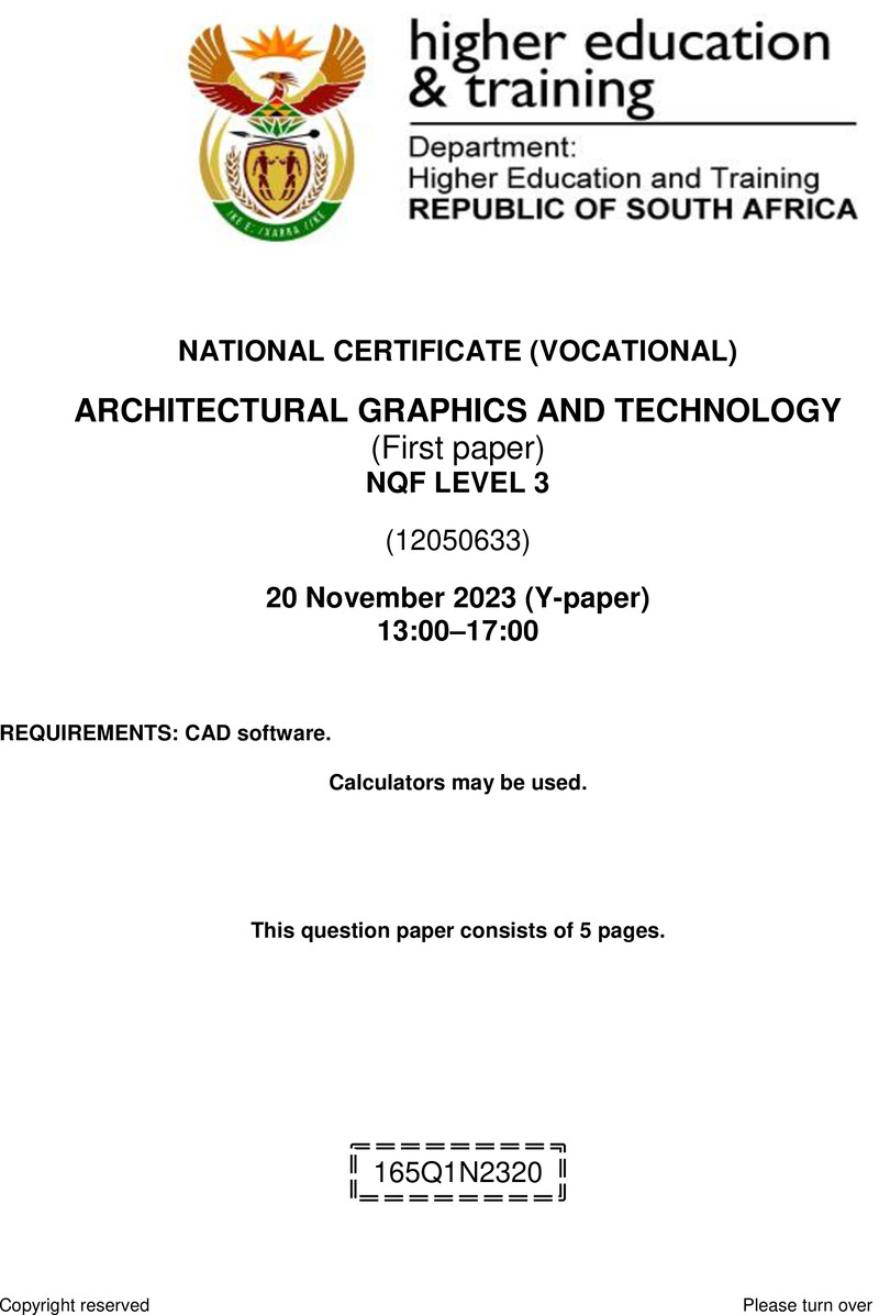Nc250 Architectural Graphics And Technology L3 P1 QP Nov 2023 Pretorius W