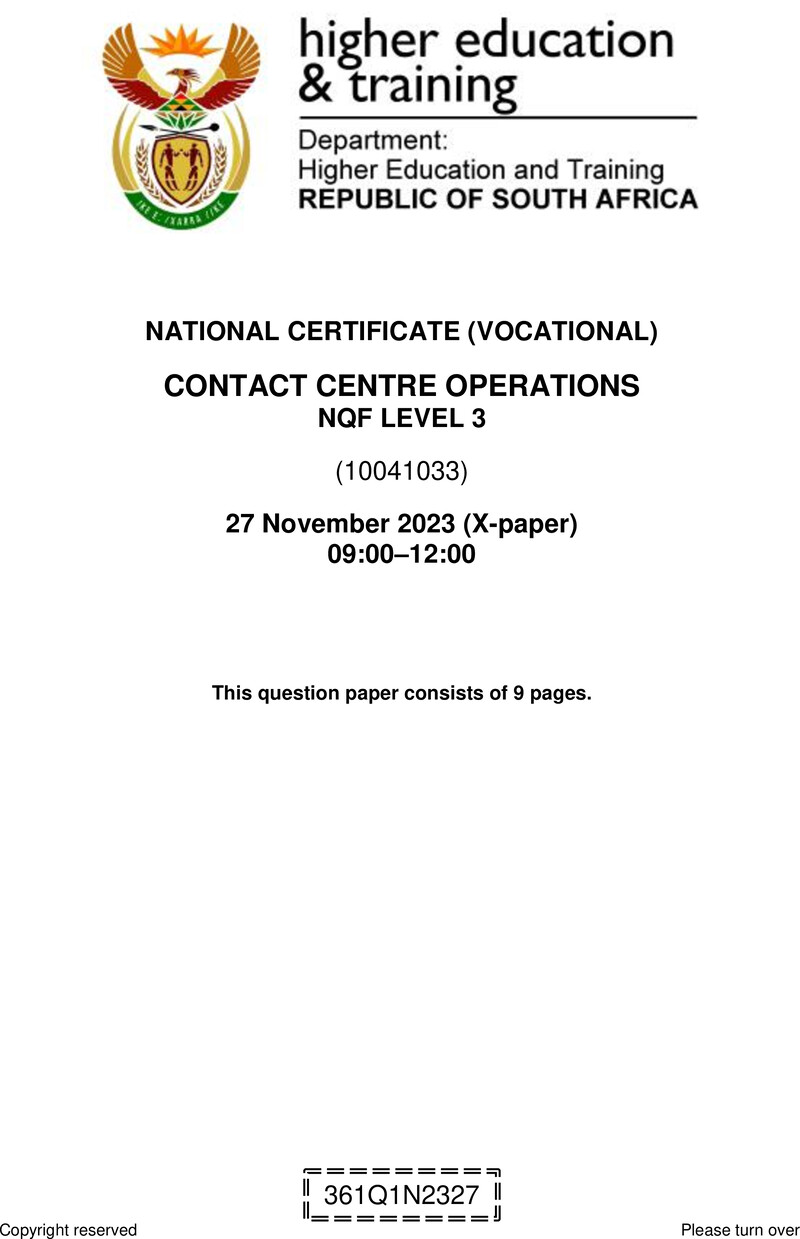 Nc670 Contact Centre Operations L3 QP Nov 2023