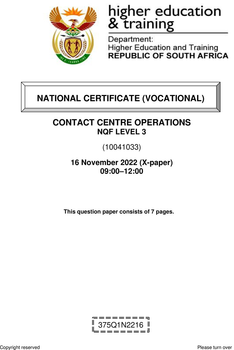 Contact Centre Operations L3 QP Nov 2022 preview