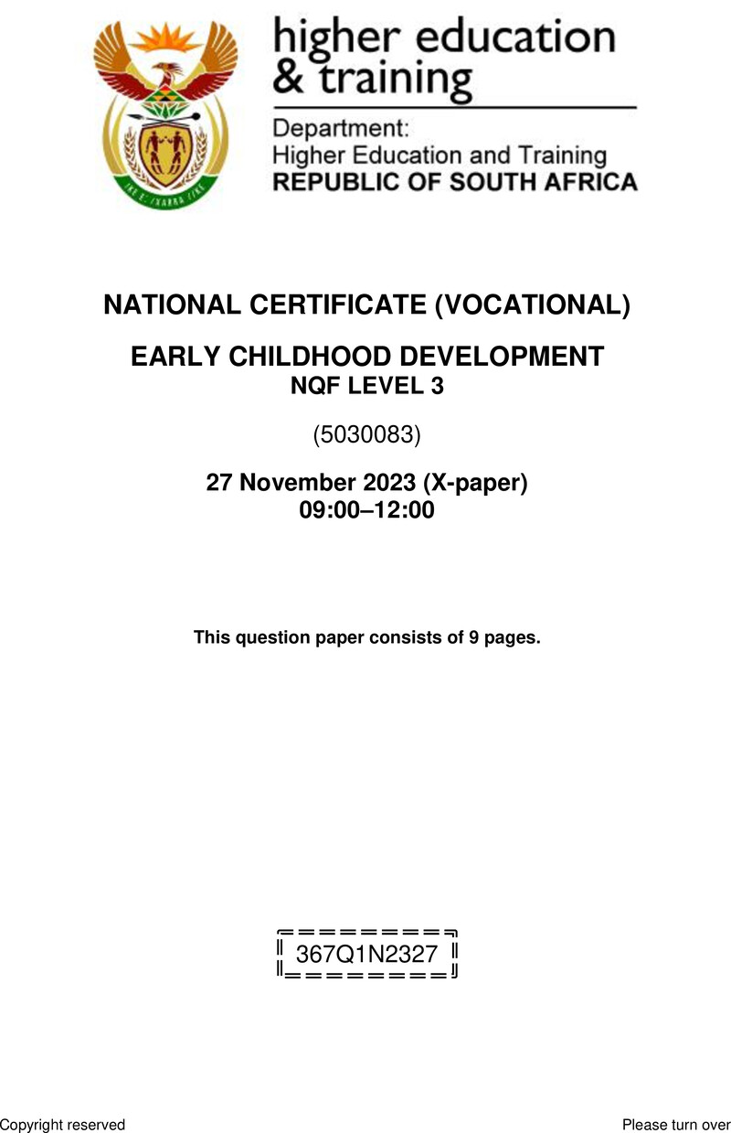 Nc820 Early Childhood Development L3 QP Nov 2023 Ed Bedeker L