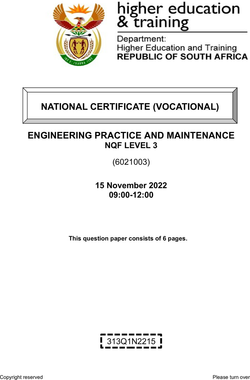 Nc1130 Engineering Practice And Maintenance L3 Nov QP 2022 Signed Off