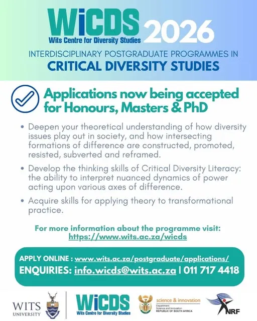 Wits Centre for Diversity Studies (WiCDS) – 2026 Postgraduate Programmes Now Open