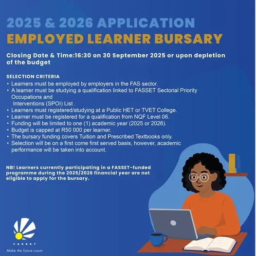 FASSET Employed Learner Bursary 2025 & 2026 – Applications Now Open