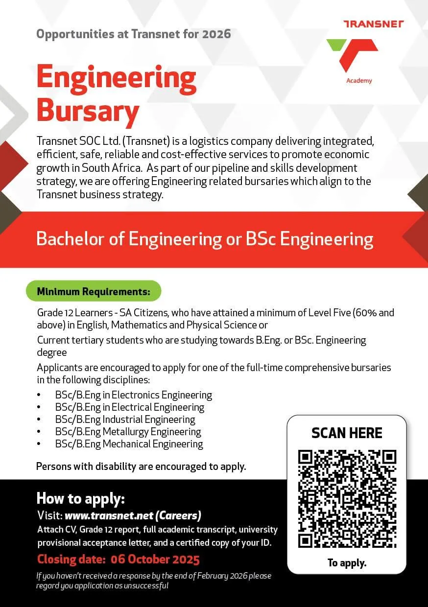 Transnet Engineering Bursaries – Applications Now Open for 2026