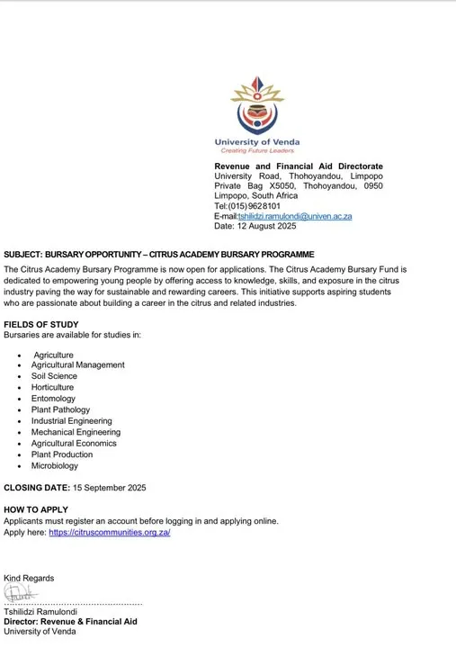 Citrus Academy Bursary Programme 2025 – Applications Now Open