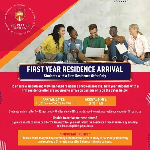 Sol Plaatje University – First Year Residence Arrival (January 2026)