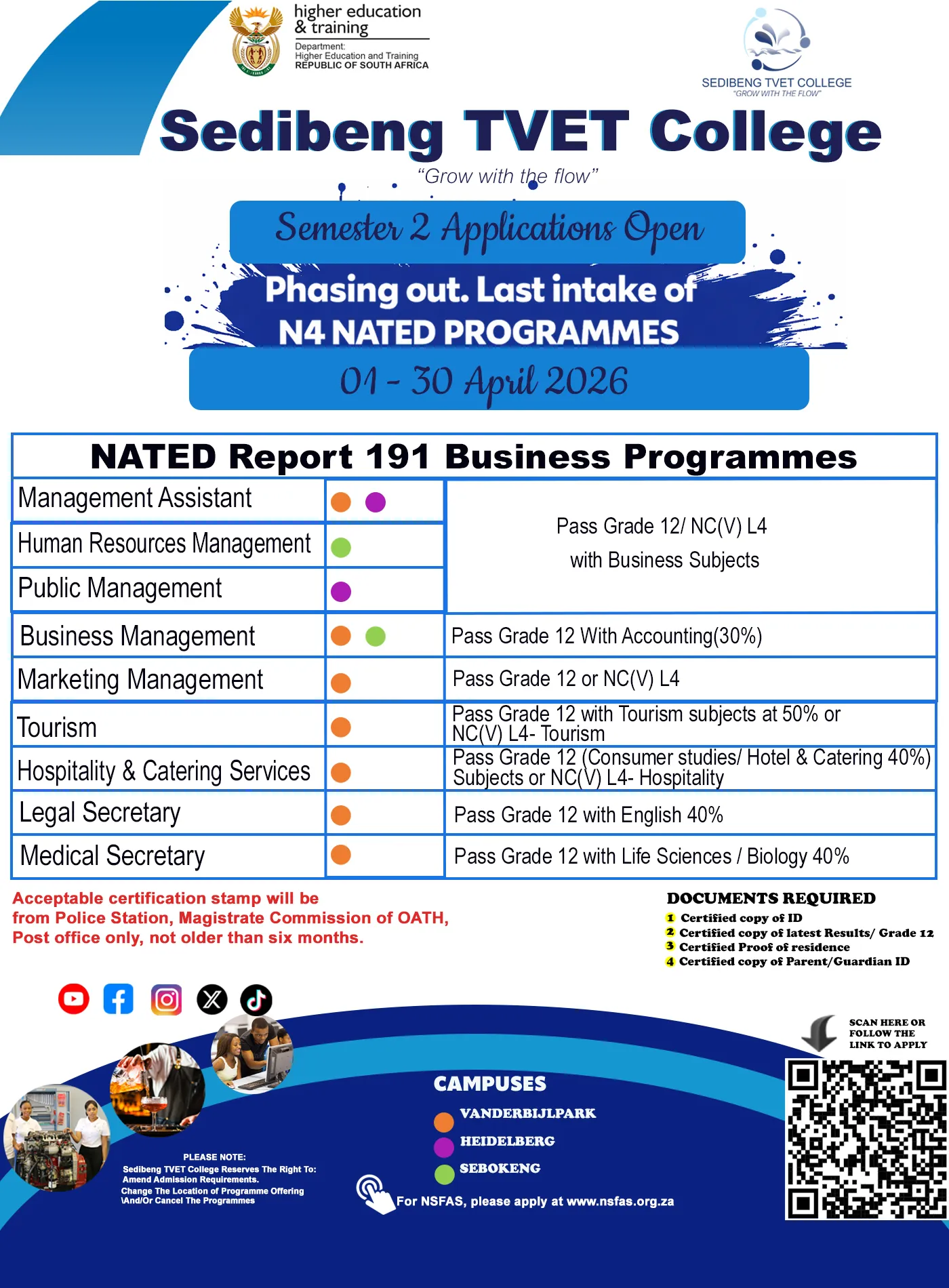 Last Chance to Apply for N4 NATED Programmes – Sedibeng TVET College