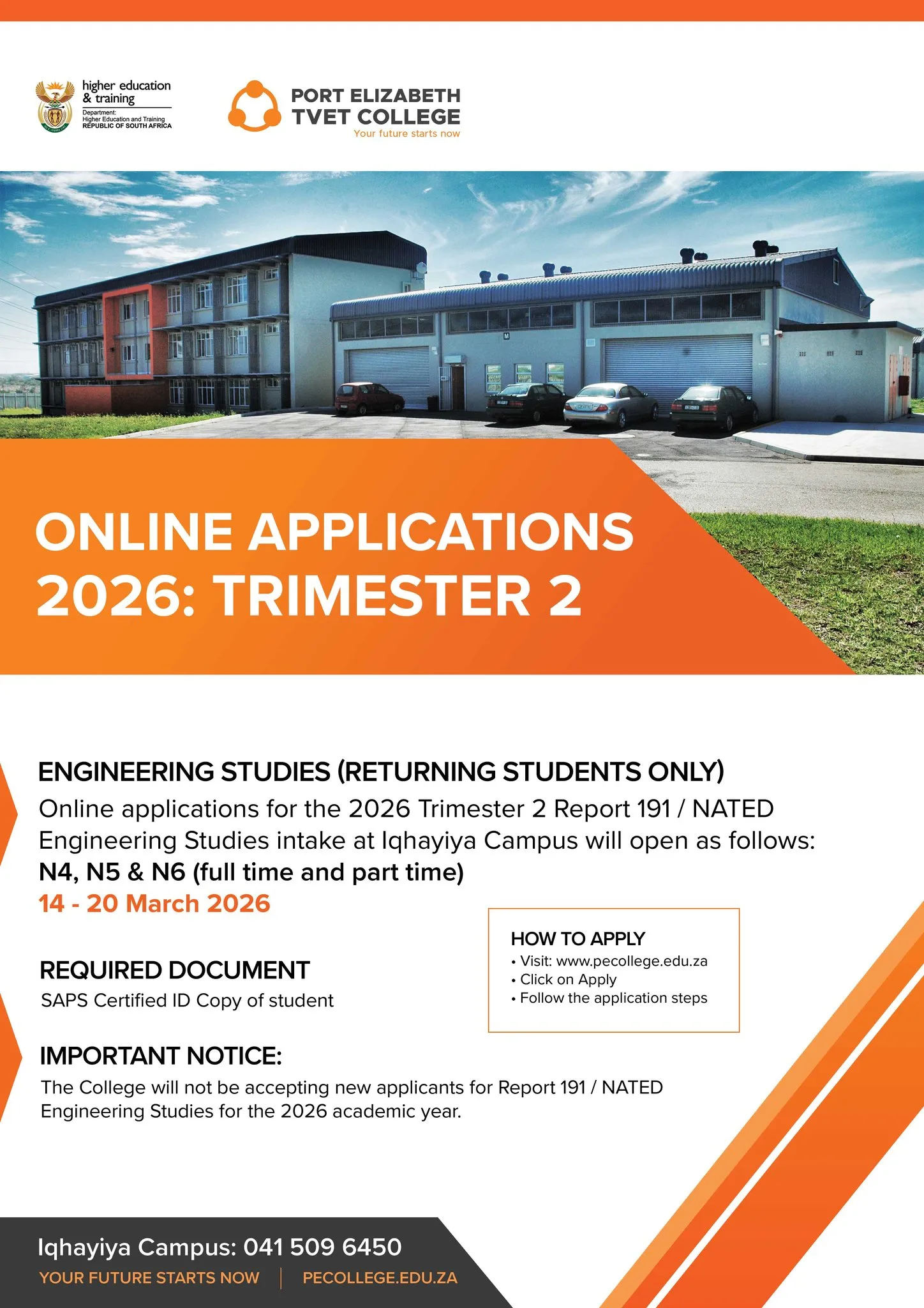 Port Elizabeth TVET College: Online Applications Now Open for Trimester 2, 2026